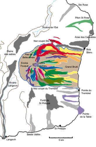 Carte des éruptions du Piton de la Fournaise